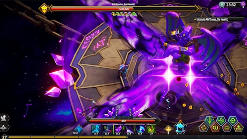 Soulstone Survivors battle filled with purple void effects
