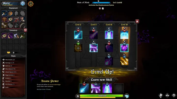 Choosing a new skill after levelling up in Veil of the Soulstones